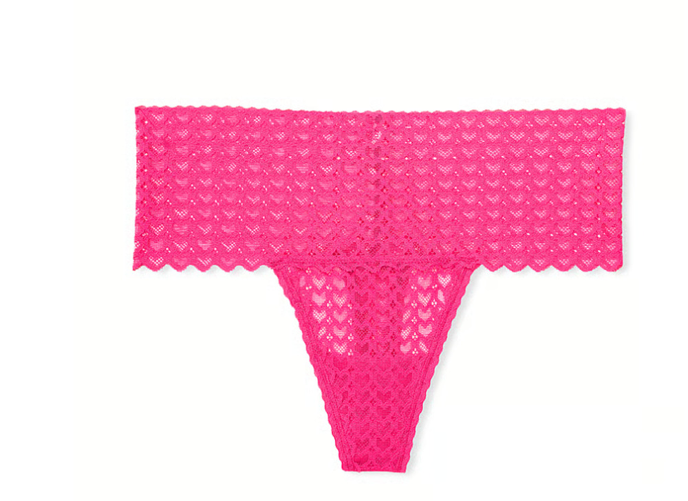 Victoria's Secret PINK Wink Wide Waist Thong Panty Heart Lace - Size SMALL